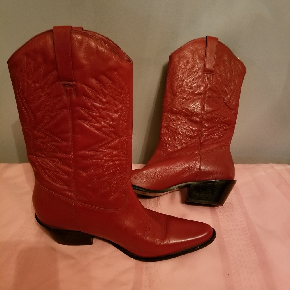 Red leather boots